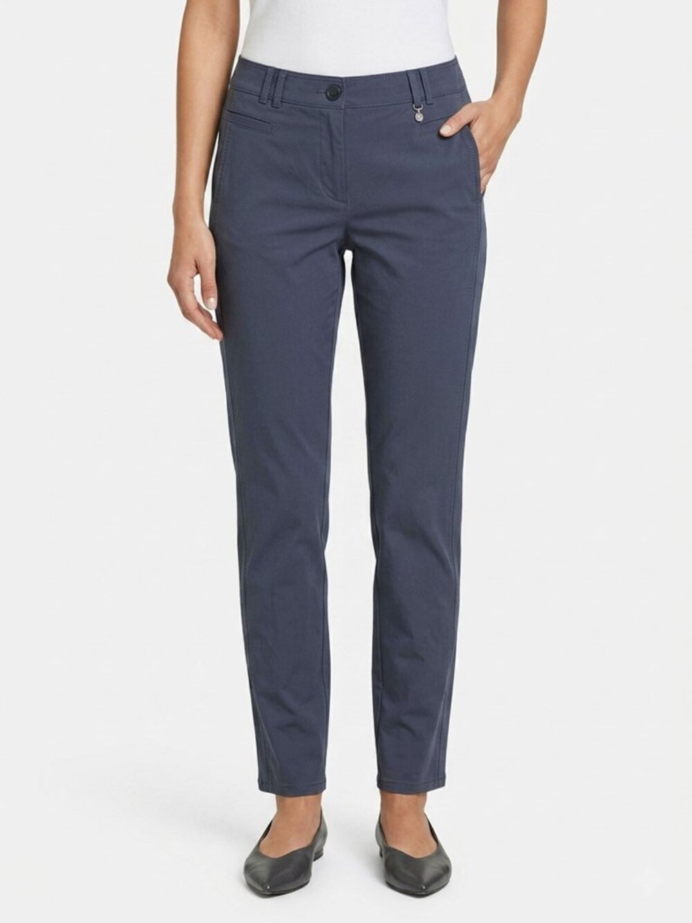 Gerry Weber Navy Steel Blue Slim Trouser Pants Stretch Cotton Nylon Blend Sz 10